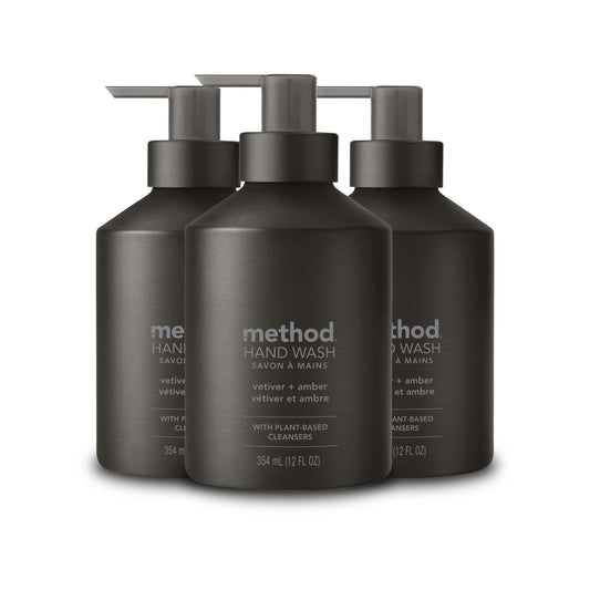 Method Gel Hand Soap, Vetiver + Amber, Reusable Black Aluminum Bottle, 12 oz (Pack of 3) Beauty and Personal Care Method Default Title
