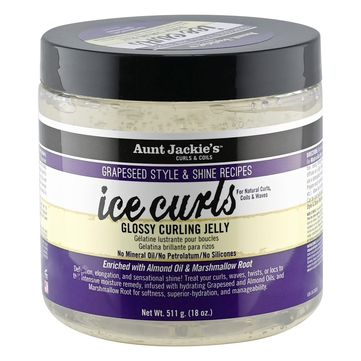 Aunt Jackie's Grapeseed Style and Shine Recipes Ice Curls Glossy Curling Jelly, Hydrates, Softens, Makes Waves, Curls and Coils Easier to Style, 18 oz Beauty & Personal Care Aunt Jackie's