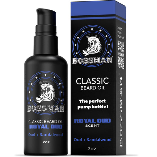 Bossman Organic Mustache & Beard Oil for Men, 2 oz - Natural Beard Moisturizer with Jojoba, Argan & Avocado Oils (Royal Oud Scent) Beauty and Personal Care Bossman