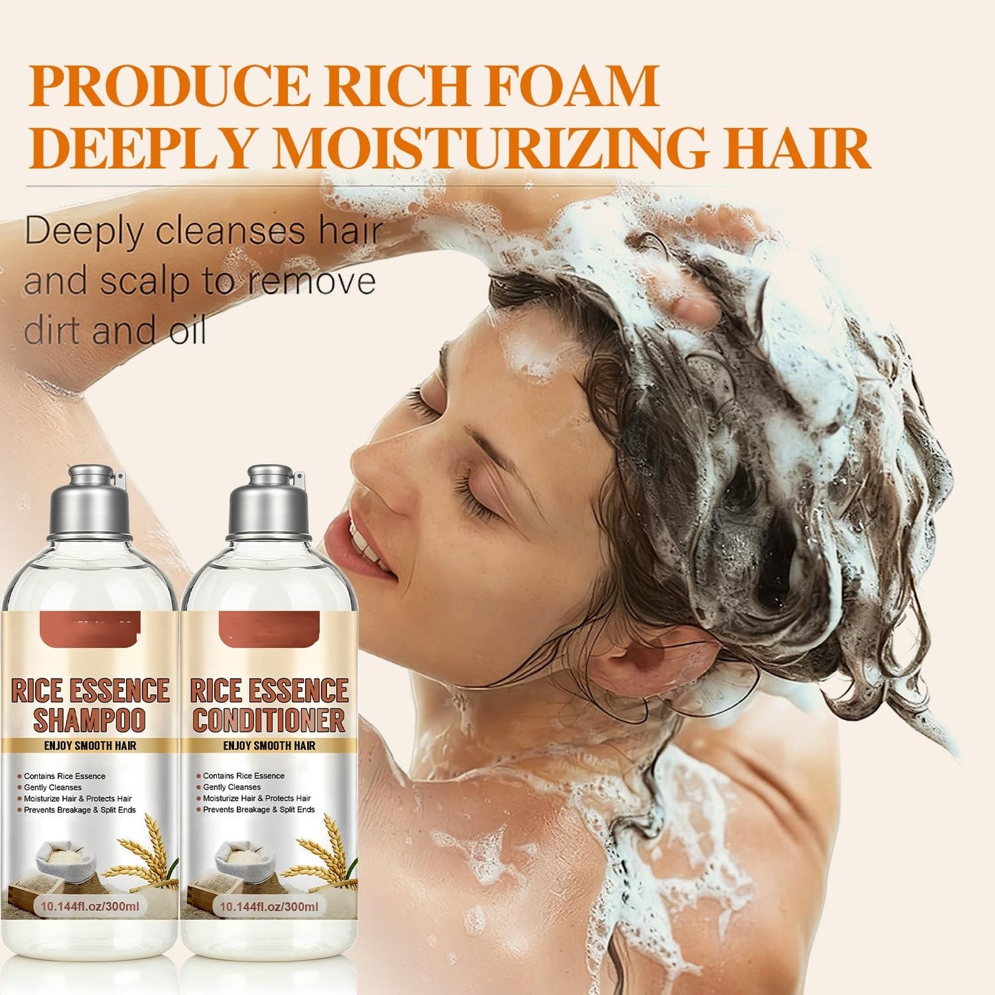 Rice Water Shampoo and Conditioner Set, 20.29oz including Rice Extract, Strengthen and Revitalize Hair, Nourish Damaged Hair, Hydrating and Thickening Beauty & Personal Care SANZHUAN