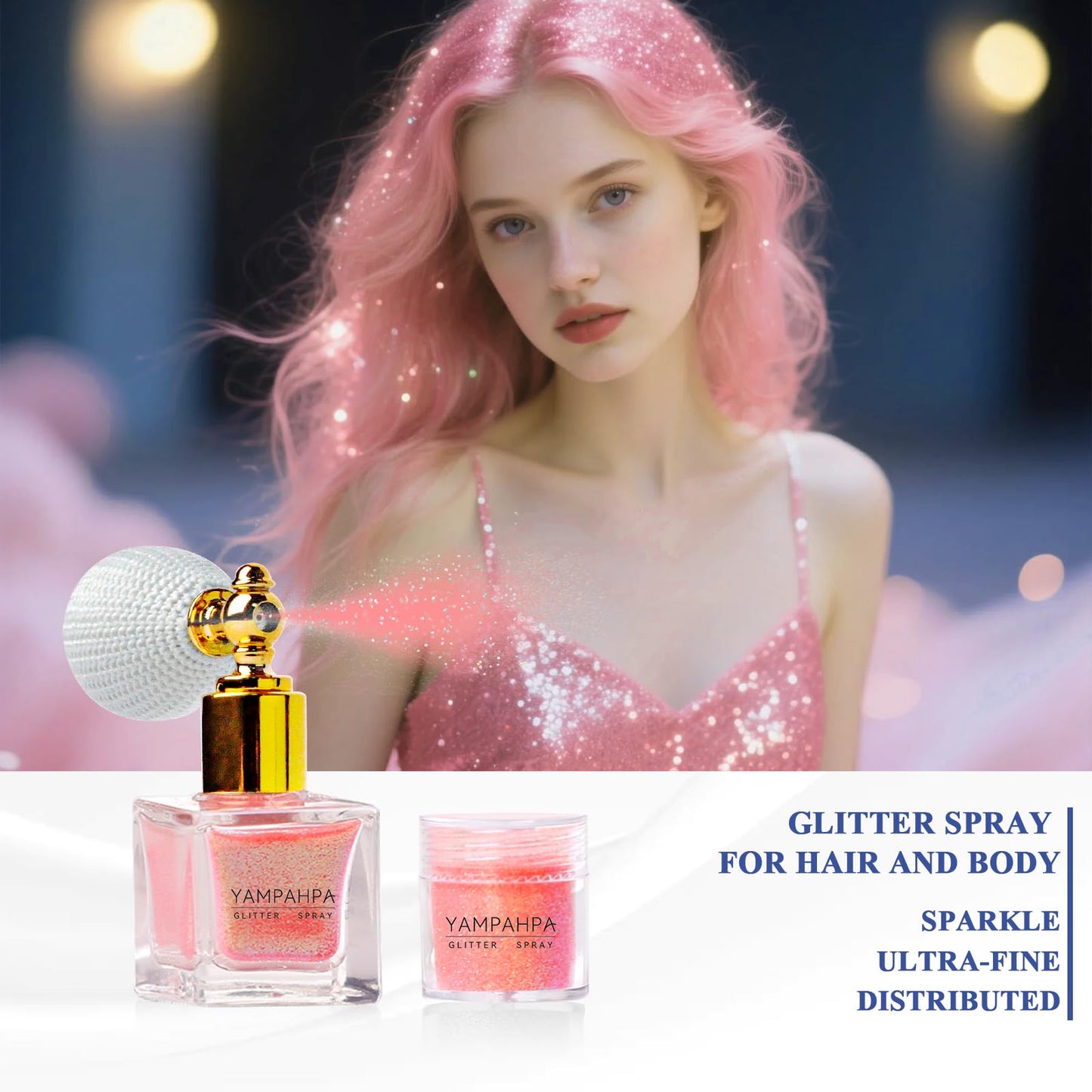 Body Glitter Spray, Pink Glitter Spray for Hair and Body, Include 1 Jar of Refills Beauty & Personal Care Yampahpa