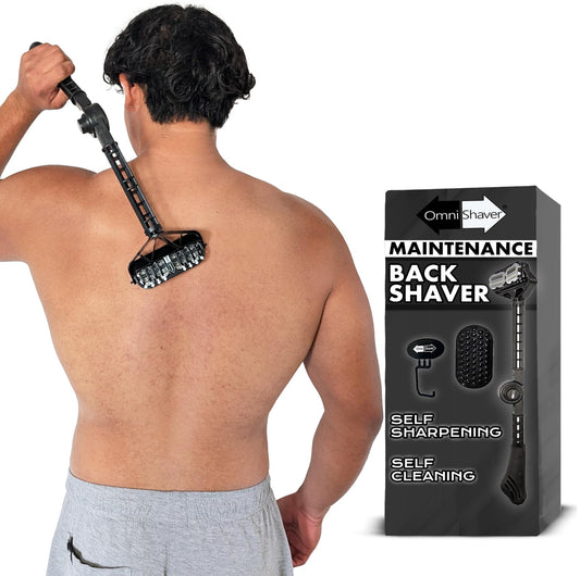 OmniShaver Ergonomic Maintenance Back Shaving Kit - Extendable Handle with Dual Shave Heads for Easy Reach - Includes Lotion Spreader - Self-Cleaning Beauty and Personal Care OmniShaver