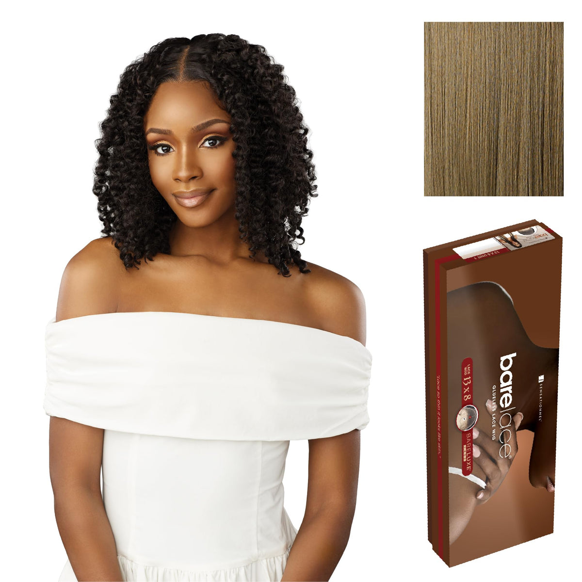 Sensationnel Barelace 13x8 LaceWig-Unit 3, LIGHTASHBROWN