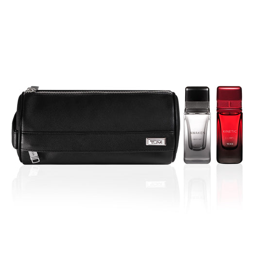 TUMI Dopp Kit Gift Set - Includes AWAKEN [08:00 GMT], KINETIC [-:- GMT] & Travel Toiletry Bag - .5 oz Eau de Parfum (Pack of 2) Beauty & Personal Care TUMI