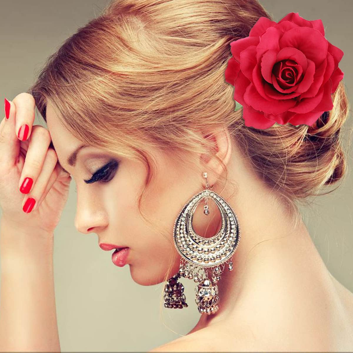 Rose Hair Clips, Floral Brooch Hair Accessories with Rose Flowers for Women, Wedding and Party Headpieces (Red) Beauty & Personal Care RUITASA
