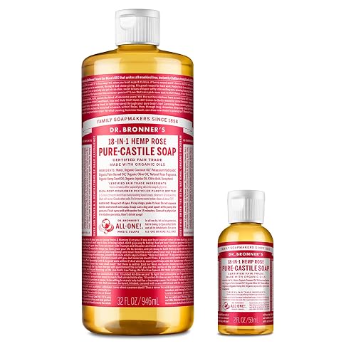 Dr. Bronner's Pure-Castile Liquid Soap - Rose Bundle. 32 oz. Bottle and 2 oz. Travel Bottle Beauty & Personal Care Dr. Bronner's