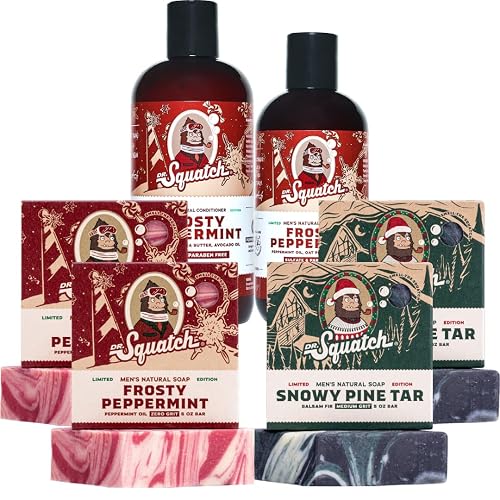 Dr. Squatch Men's Natural Soap and Hair Care - Snowy Pine Tar and Frosty Peppermint Shampoo and Conditioner - Blizzard Expanded Pack - Limited Edition Beauty & Personal Care Dr. Squatch