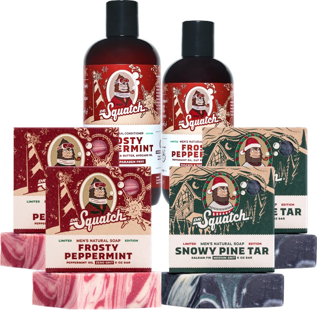 Dr. Squatch Men's Natural Soap and Hair Care - Snowy Pine Tar and Frosty Peppermint Shampoo and Conditioner - Blizzard Expanded Pack - Limited Edition Beauty & Personal Care Dr. Squatch