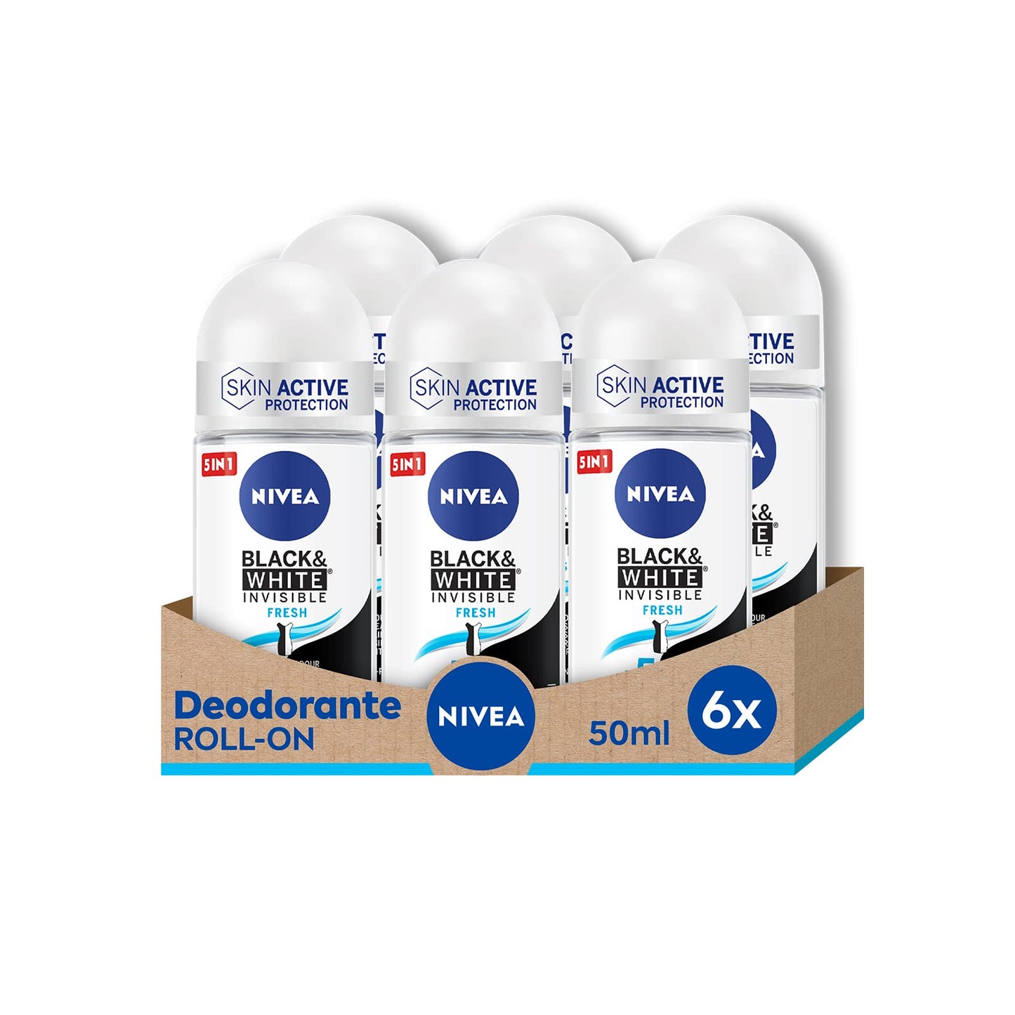 NIVEA Black & White Invisible Fresh Roll-On Deodorant 6-Pack Bundle, Gentle Daily Underarm Care with Light Refreshing Scent, 1.7 fl oz Each (50 ml) Beauty and Personal Care NIVEA