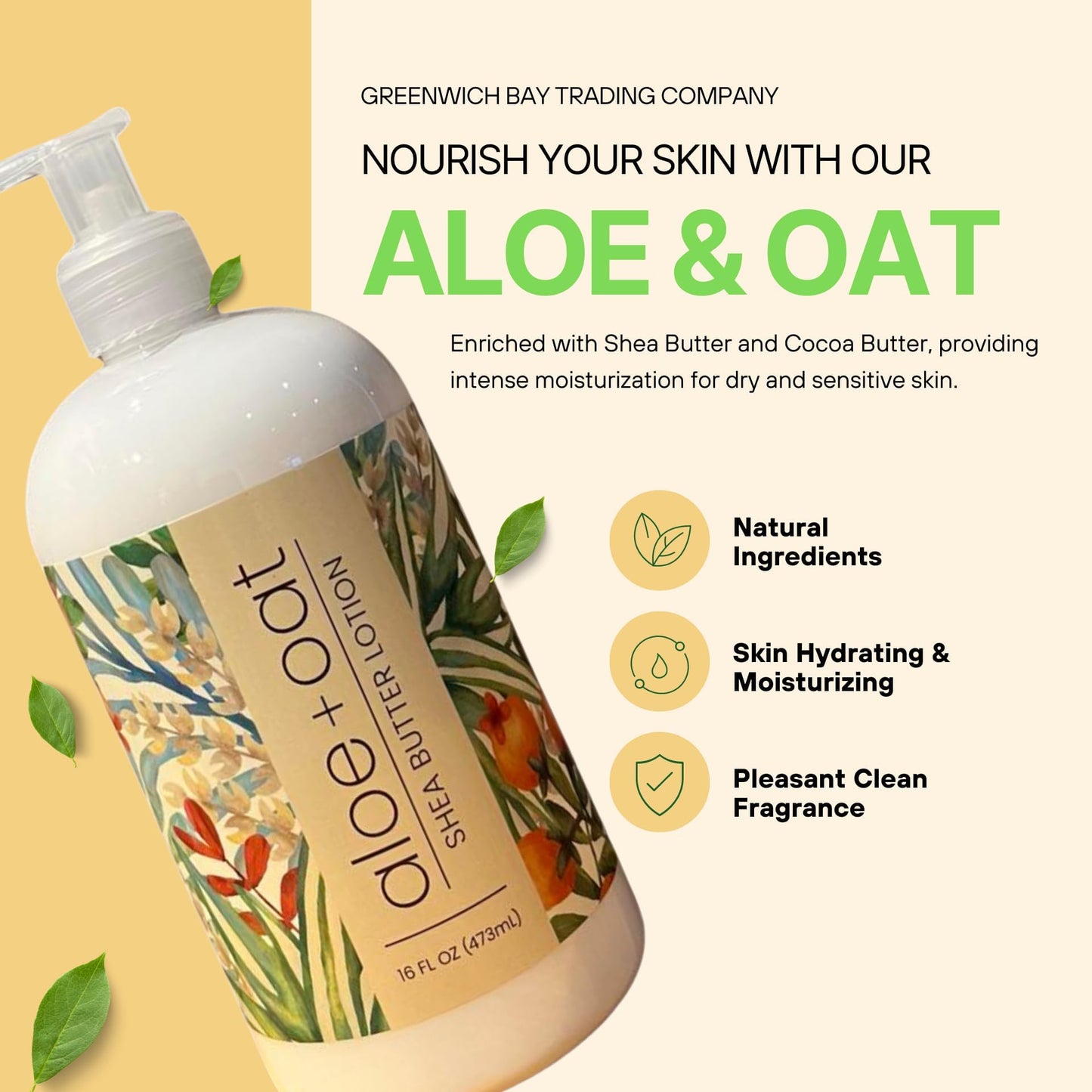 Greenwich Bay Trading Company Aloe + Oat Hand Lotion Enriched with Shea Butter, Cocoa Butter, Aloe & Oatmeal Extract Beauty & Personal Care Greenwich Bay Trading Company