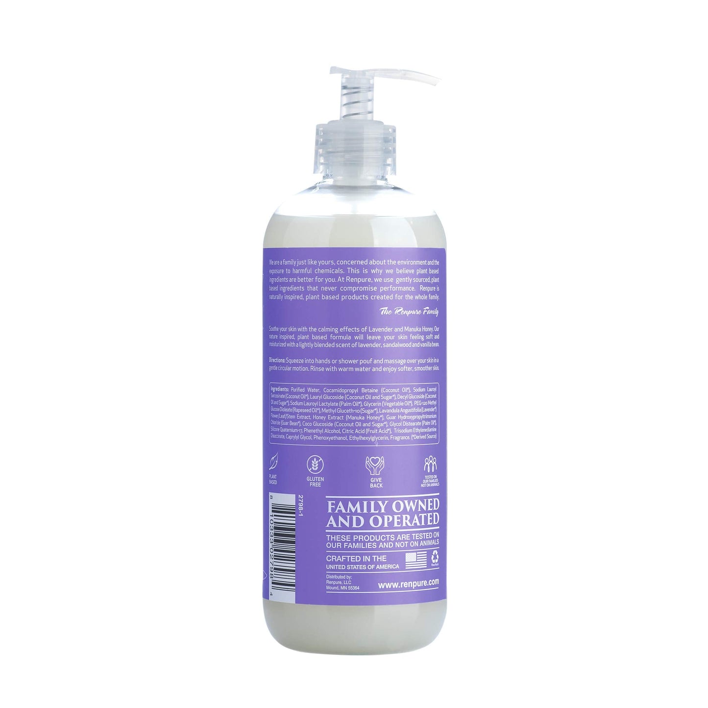RENPURE Plant-Based Organic Natural Lavender Body Wash, Manuka Honey & Coconut Oil for Body - Sulfate Free, Moisturizing Shower Gel & Sensitive Skin Beauty & Personal Care RENPURE