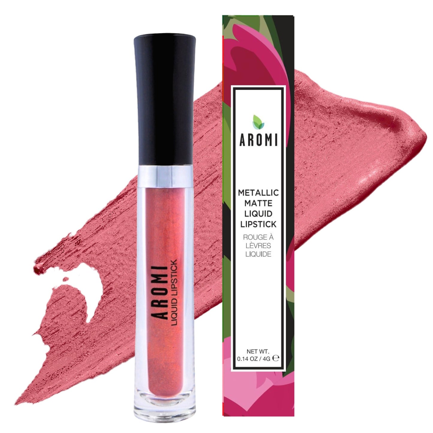 Aromi Metallic Liquid Lipstick | Peachy Pink, Coral Lip Color with Shimmery Finish, Long-lasting, Vegan, Cruelty-free, Smudge Proof, Gluten Free (Rose Beauty & Personal Care Aromi