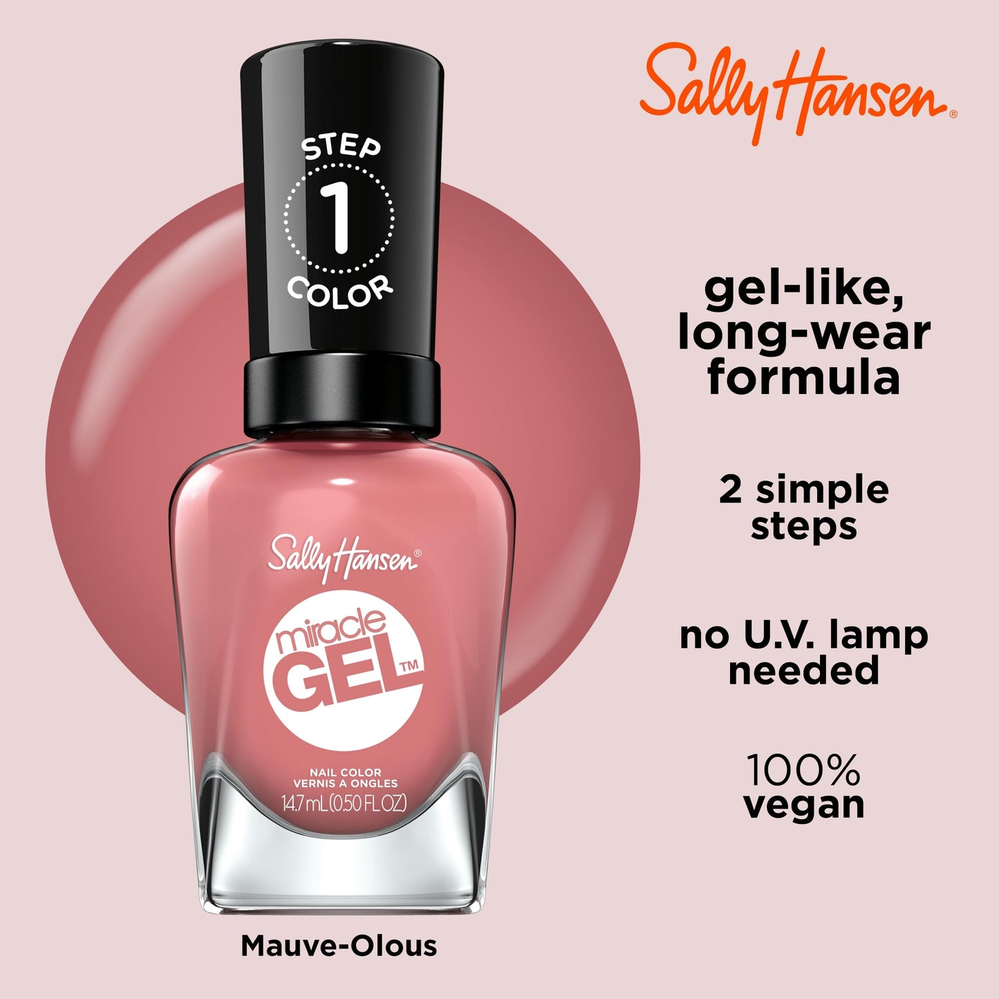 Sally Hansen Miracle Gel™, Mauve-olous, Long Lasting, Gel-Like Formula, No UV Lamp Needed, Pink Nail Polish Beauty & Personal Care Sally Hansen