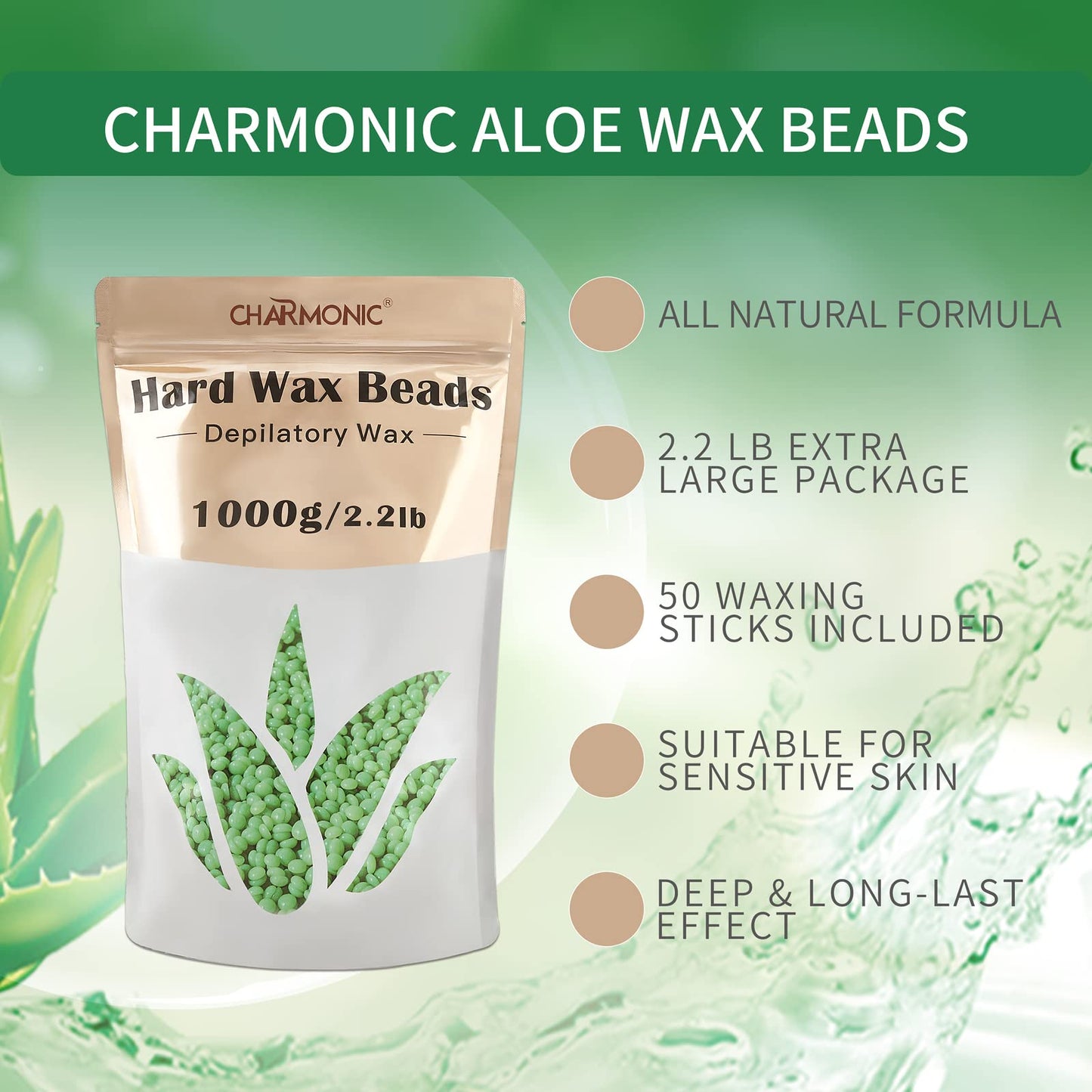 2.2LB/1000g Wax Beads, Hard Wax Beads, Hard Wax Kit for Legs, Underarm, Face, Eyebrow, Bikini, and Brazilian Hair Remover, Women and Men Hair Removal Beauty and Personal Care Charmonic