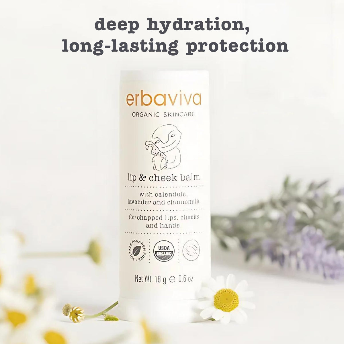 Erbaviva Organic Lip & Cheek Balm - Moisturizing Stick for Baby & Adults | USDA Organic, Shea Butter & Calendula for Dry, Chapped Skin | Lip, Cheek Beauty & Personal Care erbaviva