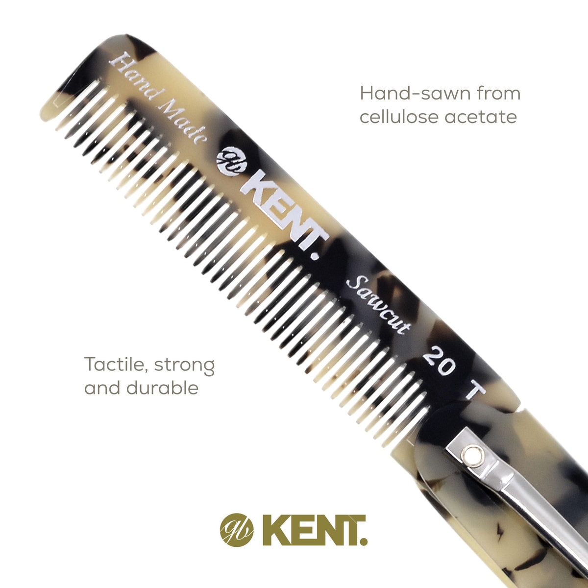 Kent 20T TW Handmade Folding Pocket Comb for Men, Fine Tooth Hair Comb Straightener for Everyday Grooming Styling Hair, Beard or Mustache, Use Dry or