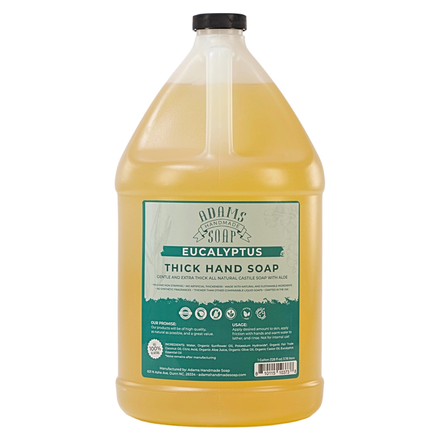 Adams Handmade Soap Thick Organic Castile Liquid Hand Soap 1 Gallon Refill - Eucalyptus Beauty & Personal Care Adams Handmade Soap