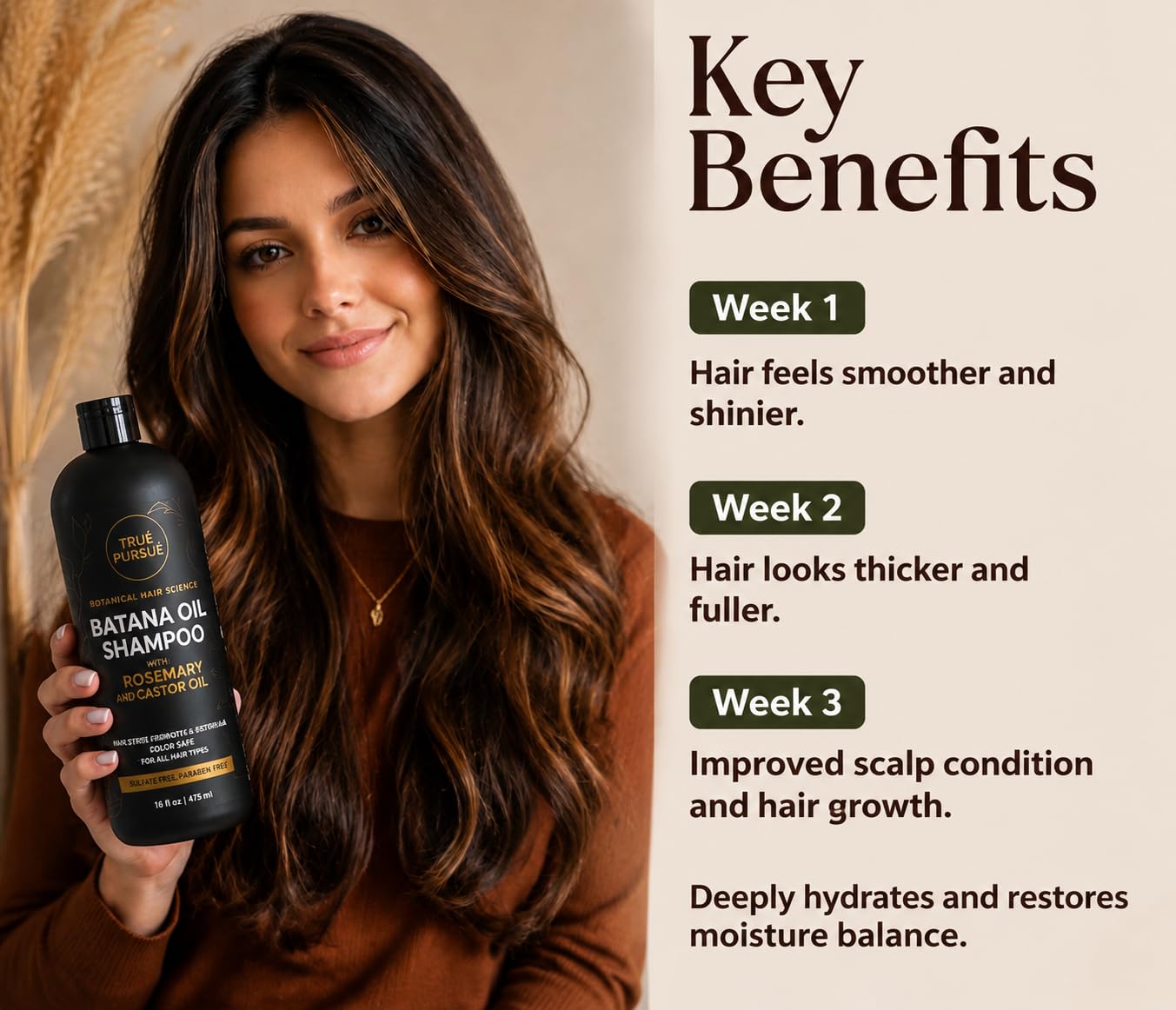 Batana Oil Shampoo for Hair Growth & Strength - Rosemary & Castor Oil Sulfate-Free Shampoo for Thinning, Dry, & Damaged Hair for Men and Women Beauty & Personal Care TRUÉ PURSUÉ