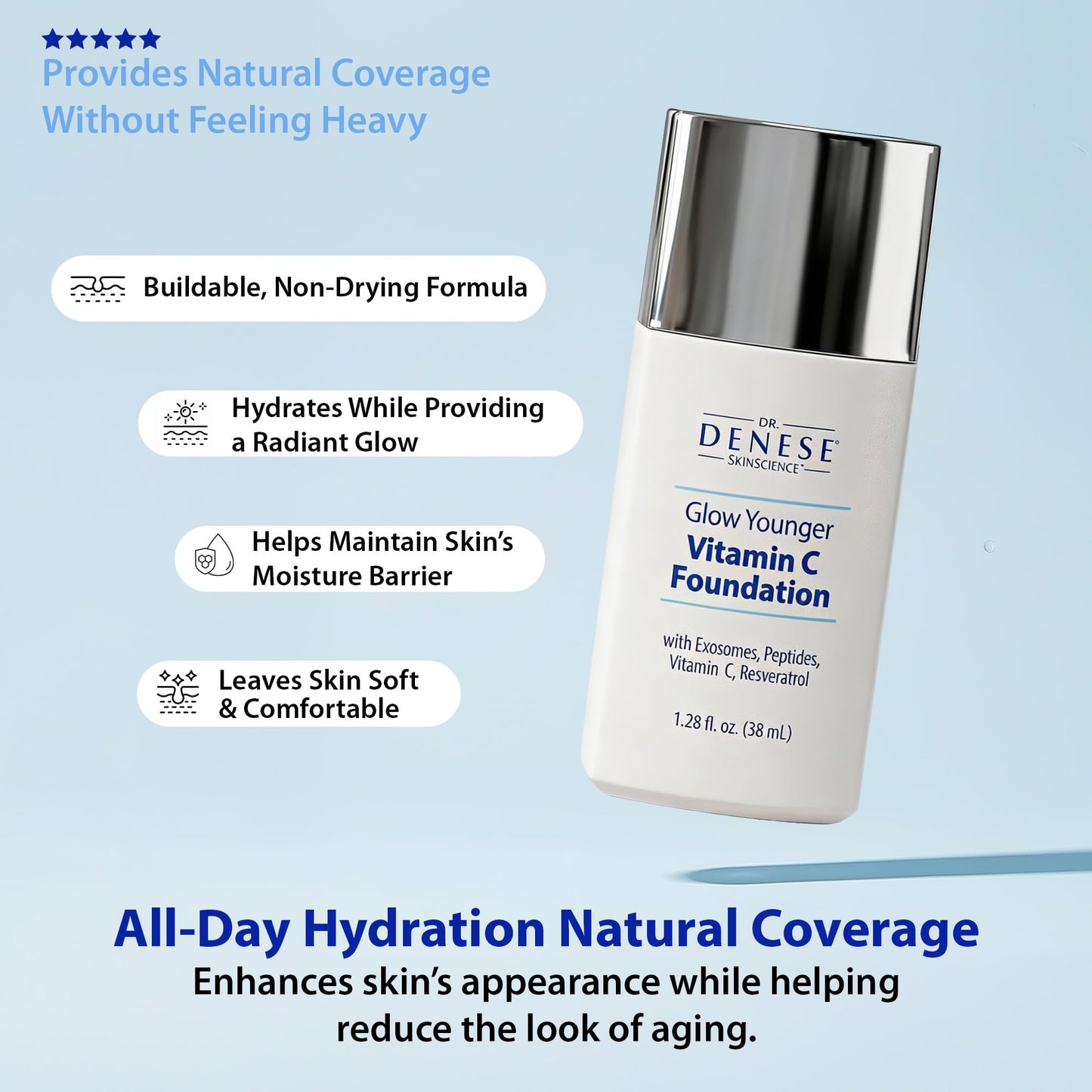 Dr. Denese Glow Younger Vitamin C Foundation 1.28 oz - Lightweight Coverage for Radiant & Youthful Glow - Natural Finish Makeup with Vitamin C Beauty & Personal Care Dr. Denese