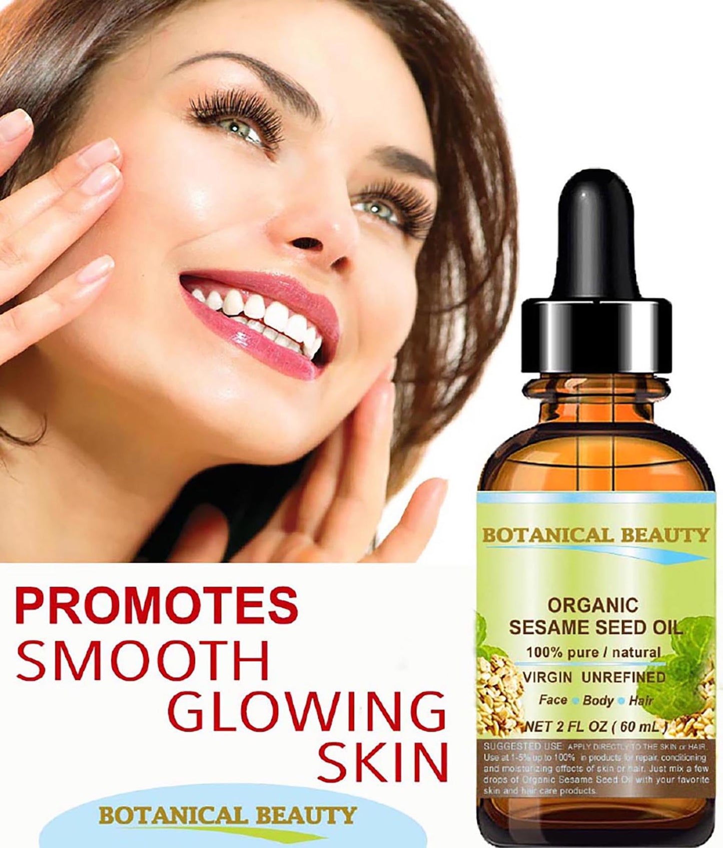 Organic SESAME SEED OIL 100% Pure Natural Virgin Unrefined Undiluted Cold Pressed Carrier Oil for Face, Skin, Body, Hair, Massage, Nails. 2 Fl. oz Beauty & Personal Care Botanical Beauty