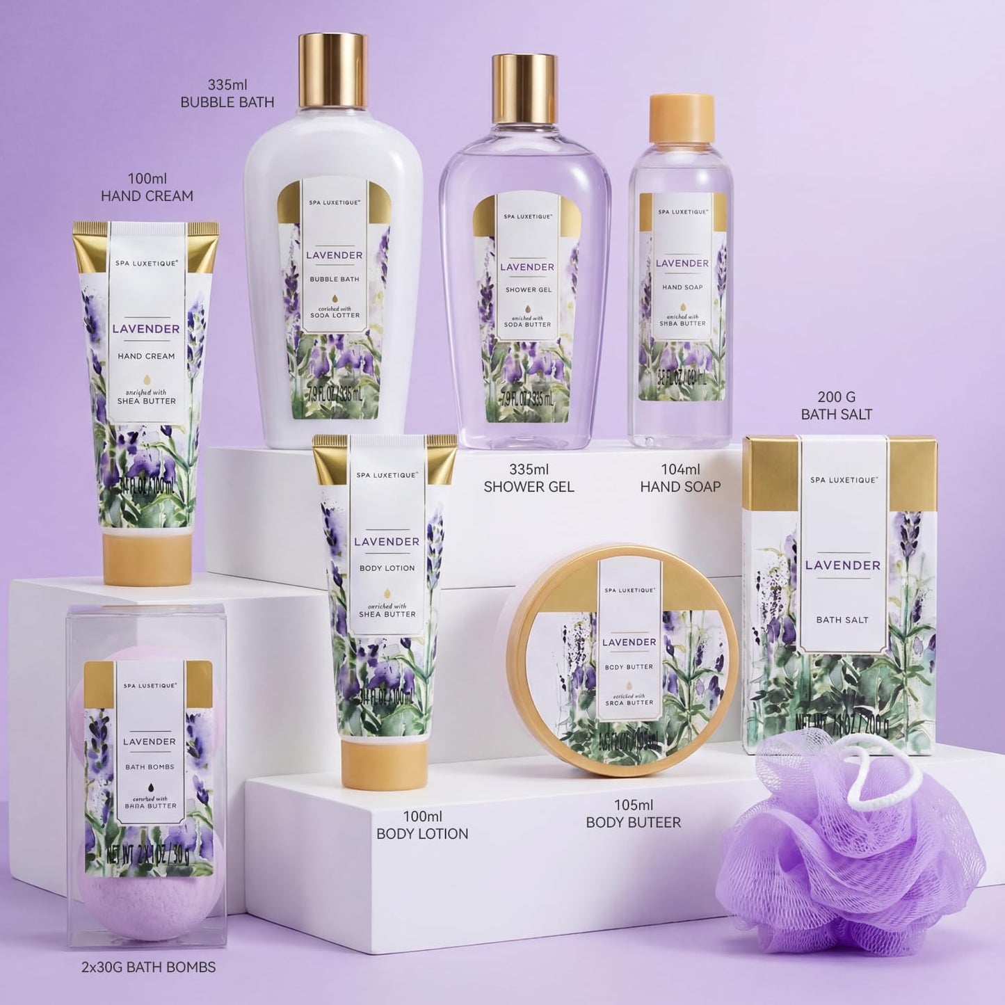 Spa Luxetique Gift Baskets for Women, Spa Gifts for Women - 10pcs Lavender Bath and Body Sets with Body Lotion, Bubble Bath, Relaxing Spa Sets Beauty & Personal Care spa luxetique