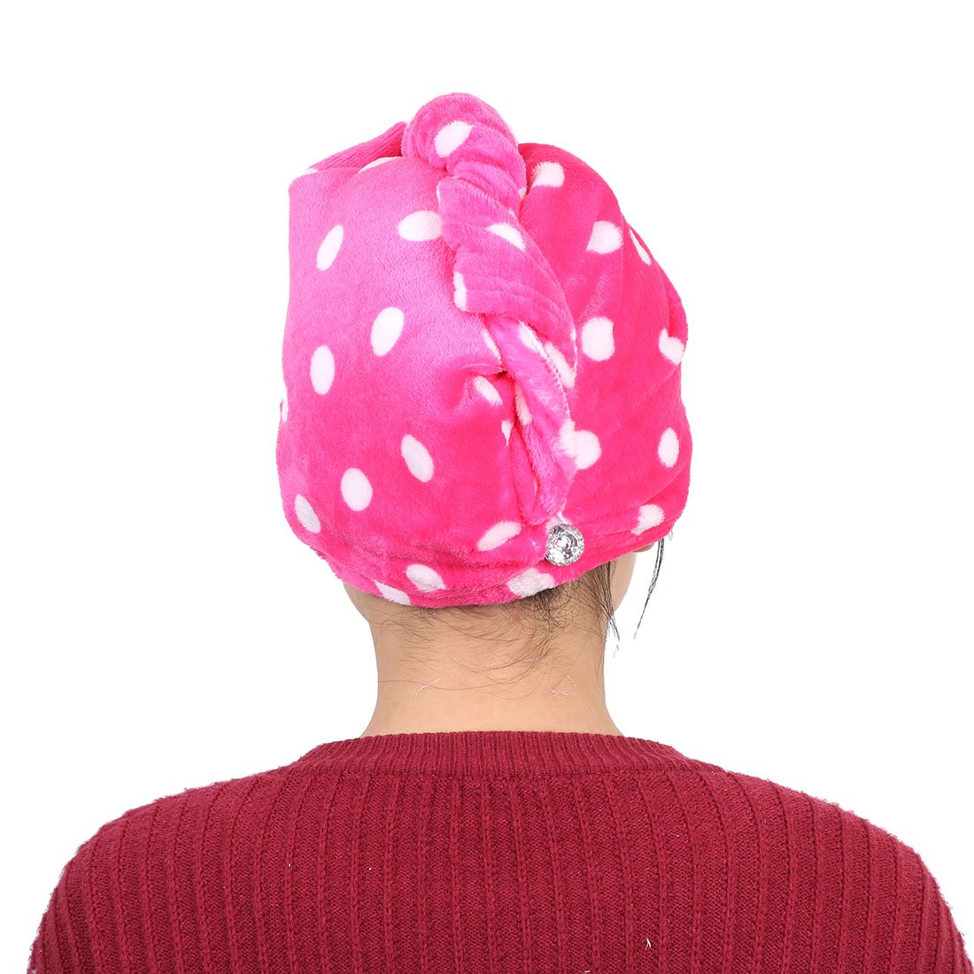 Ruilogod Flannel Dot Pattern Bathroom Water Absorbent Bathing Shower Hat Dry Hair Cap Fuchsia (id: b76 c5f 4b6 aee 2d7 Beauty and Personal Care Ruilogod