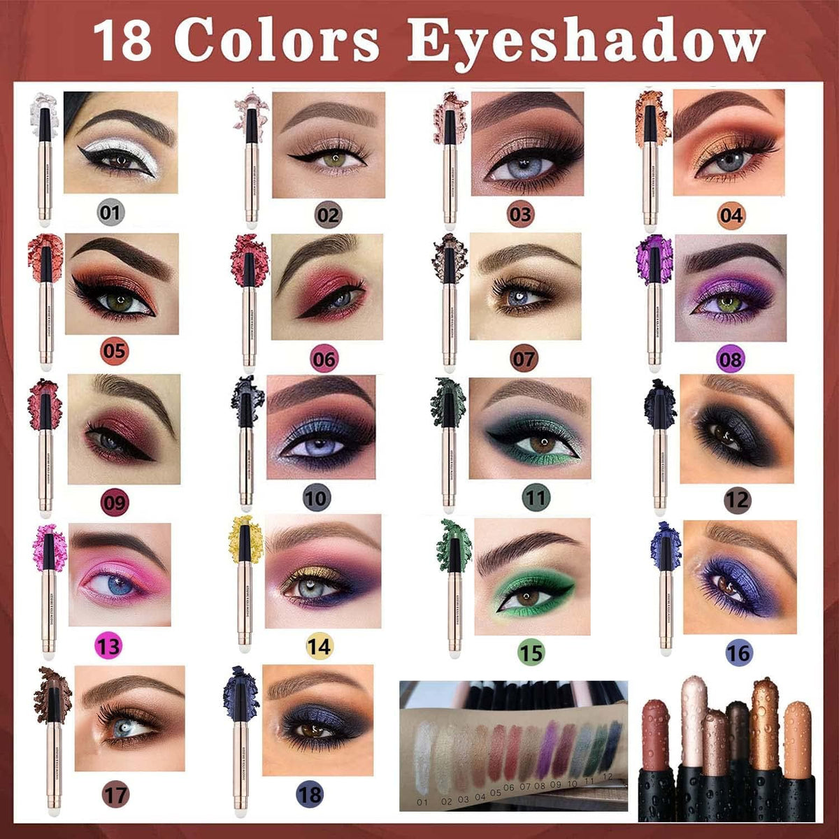 Daeuwiutr Black Eyeshadow Stick Eye Makeup Cream Shimmer Smooth Glitter Hypoallergenic Single Crayon Waterproof Long Lasting Eye Shadow Pencil Beauty & Personal Care Daeuwiutr