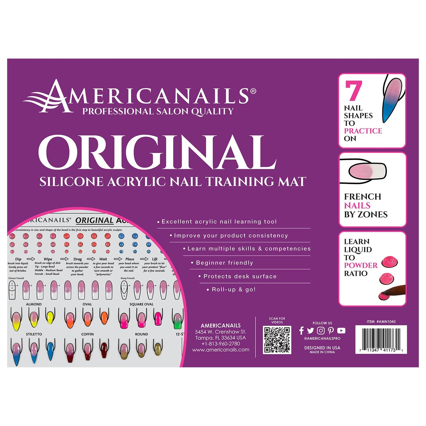Americanails Acrylic Nail Training Mat - Silicone Trainer Sheet for Application Practice, Flexible Roll Up Pad Template for Acrylic Fingernails, Learn Beauty & Personal Care AMERICANAILS .COM