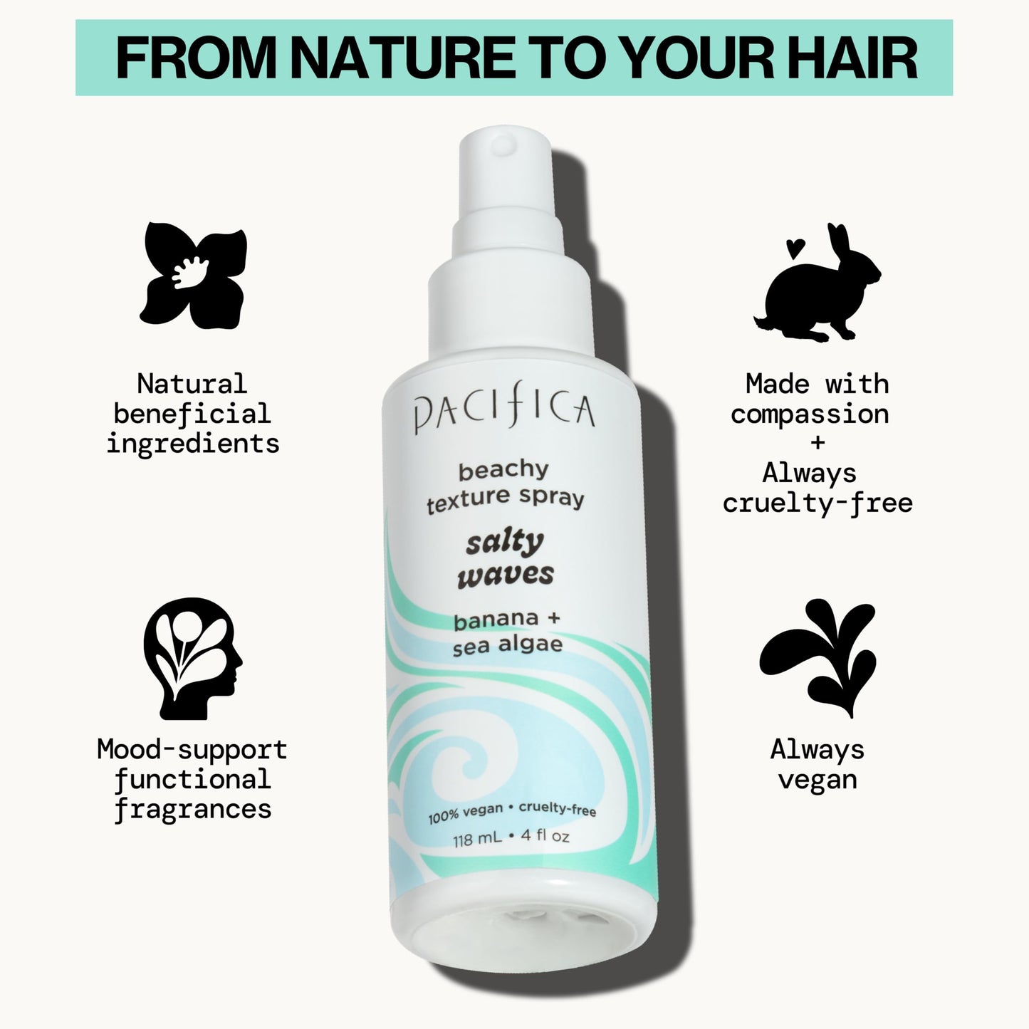 Pacifica Salty Waves Sea Salt Texturizing Spray, Coconut Scent 4oz - Beachy Waves Hair Spray for Tousled Texture & Volume, Surf Salt Spray Beauty & Personal Care Pacifica