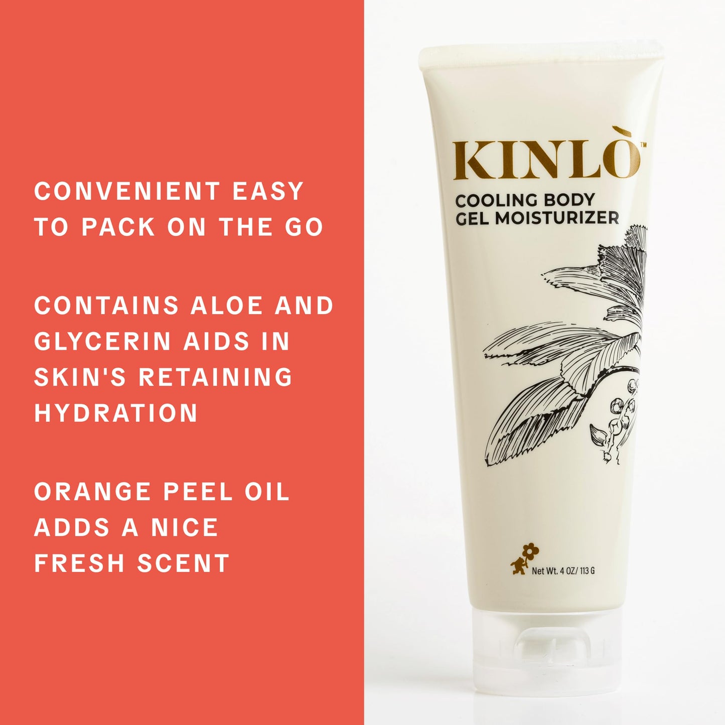 Kinlo Cooling Body Gel Moisturizer| Aloe Glycerin Menthol Tangerin Hydrating Body Lotion | Black Owned Skincare 4 fl oz Body Gel for Summer Weather Beauty & Personal Care Kinlo