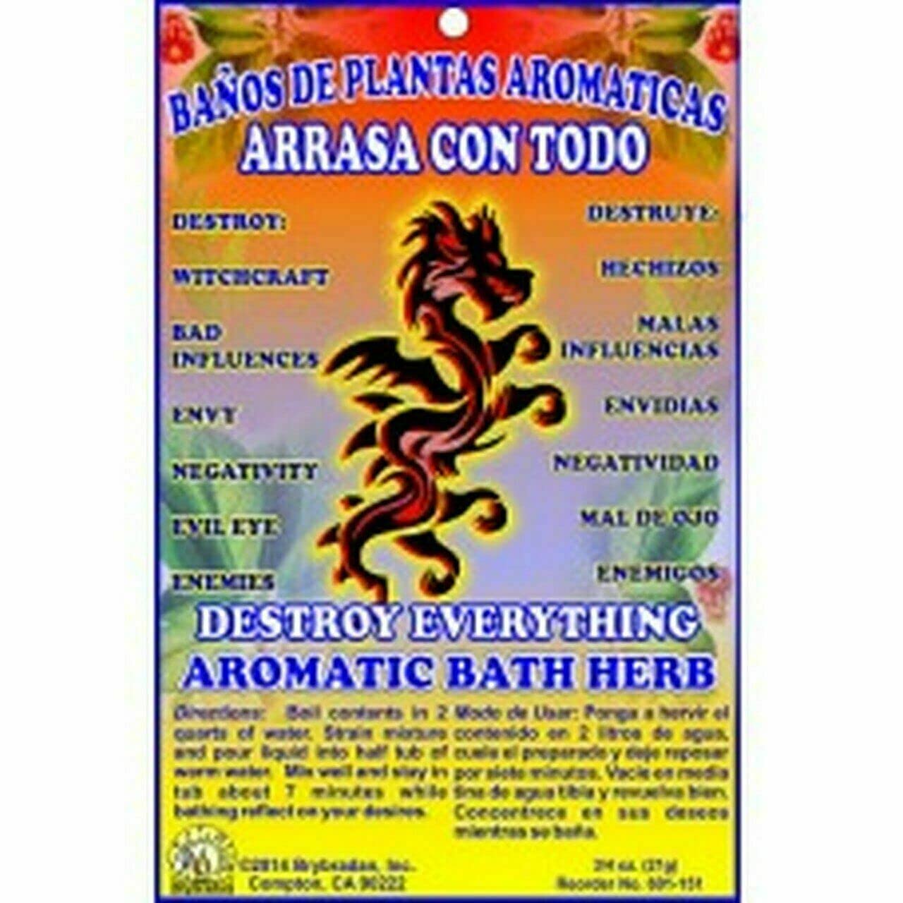 1 PC Aromatic Soothing Herbal Bath Destroy Everything ARRASA CON TODO BANO DE PLANTAS AROMATICAS - Made in USA - 1 OZ Beauty and Personal Care BRYBRADAN