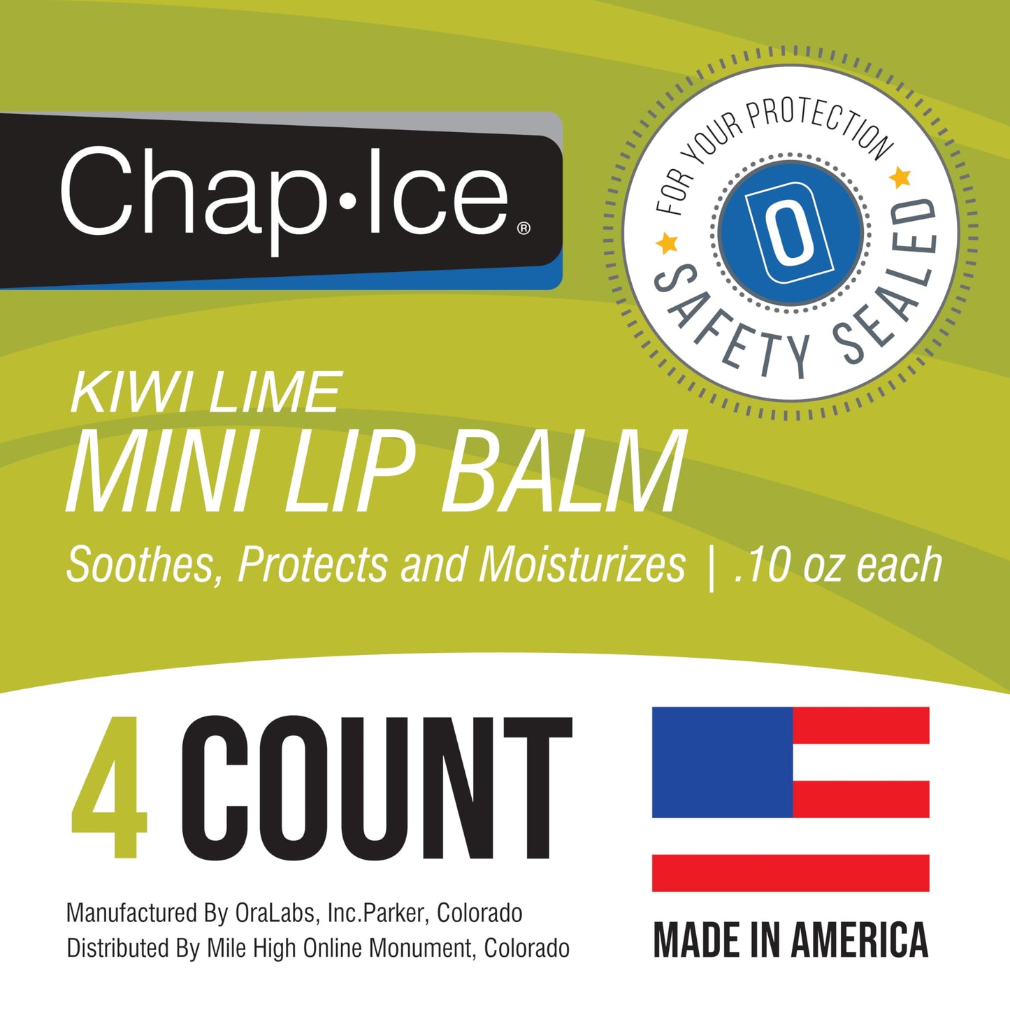 Kiwi Flavor - Chap-Ice Mini Lip Balm, 4 count - Made in USA, 0.10 Oz, Push-Up Style, Hydrating Lip Care for Smooth and Soft Lips, Compact Size Beauty and Personal Care CHAP-ICE