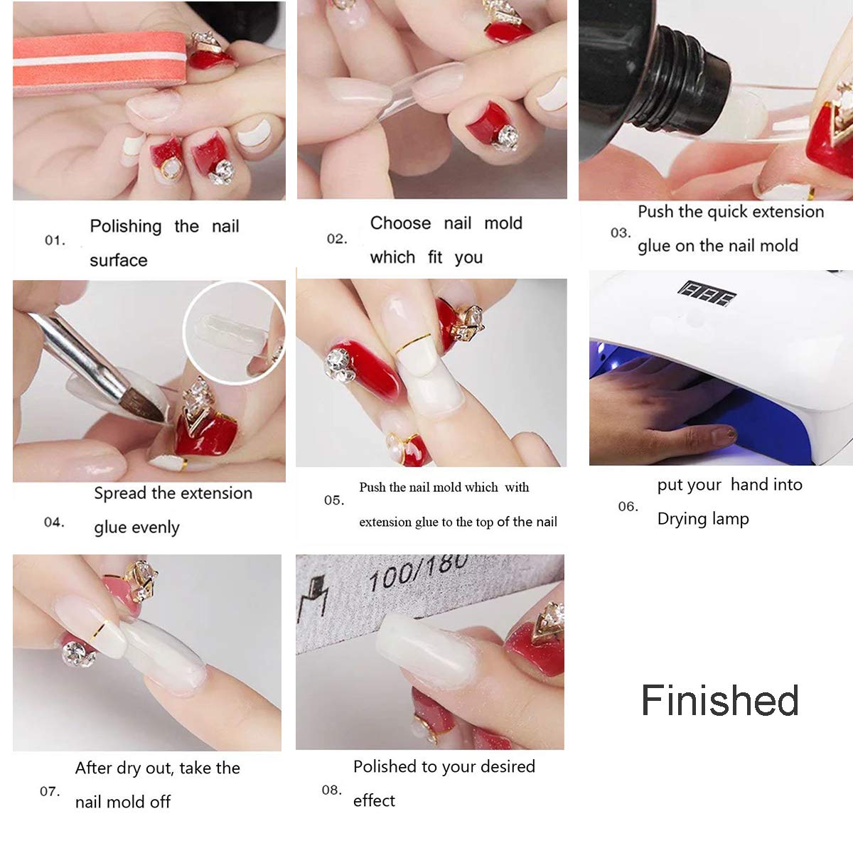 Beuniar Nail Extension Form Tips Clear 100pcs Poly Gel Acrylic Nails Mold Artificial Dual Forms System UV Gel DIY Polish Manicure Tool 100PCs/Case Beauty & Personal Care Beuniar