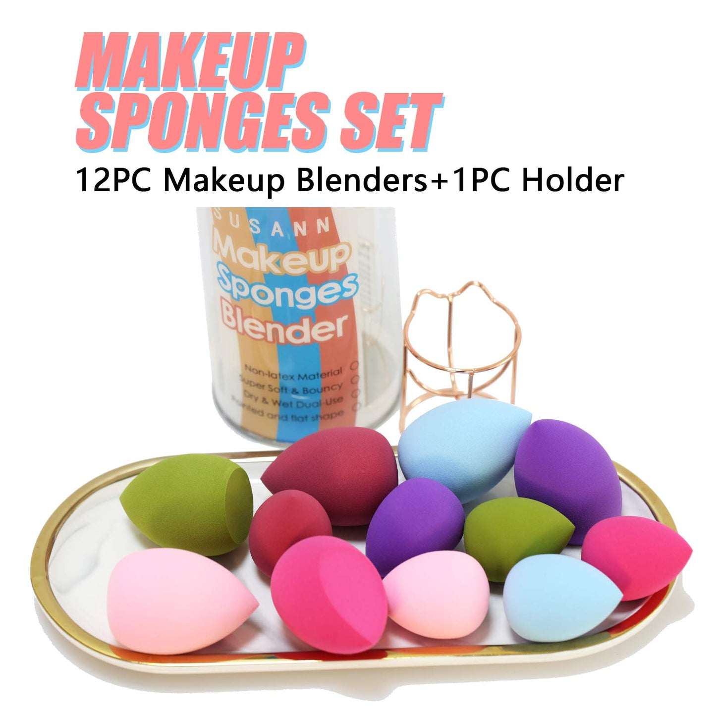Makeup Sponge Blender Beauty Sponge Set 12pcs and Beauty Foundation Sponge Blender Holder 1PCS,Blending Sponges Cosmetic Puff Flawless for Cream Beauty & Personal Care S SUSANN
