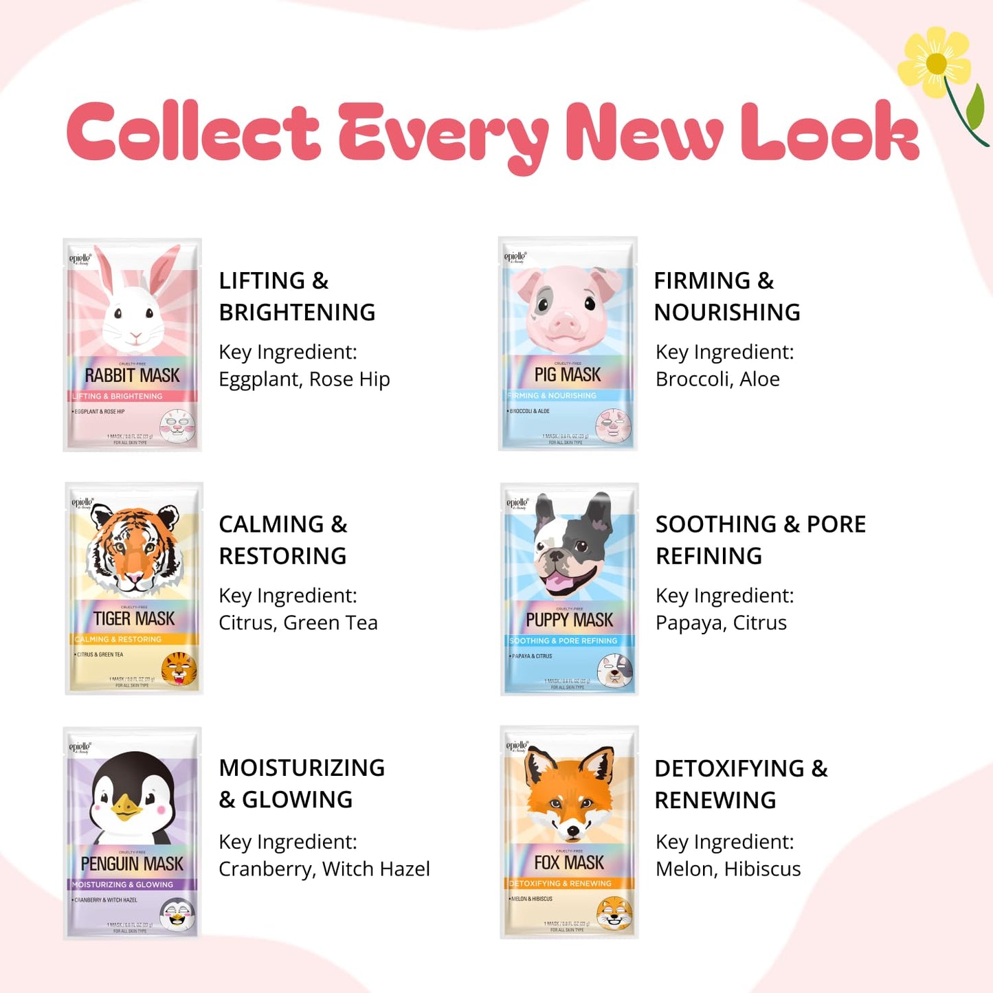Epielle Character Face Mask Fuzzy Friends 6 Pack, Fun & Effective Korean Skin Care, Spa Party Favors, Stocking Stuffers, Birthday Gifts for Women Beauty & Personal Care Epielle