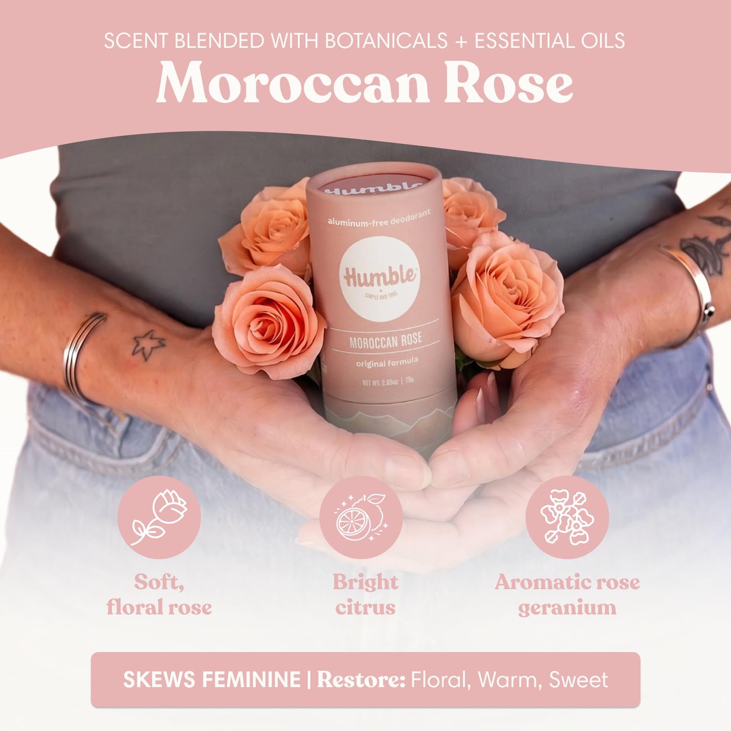 HUMBLE BRANDS Deodorant Stick, Moroccan Rose - Aluminum-Free Deodorant for Women & Men with Baking Soda, Essential Oils & Beeswax - Underarm Skincare Beauty and Personal Care HUMBLE SIMPLE AND TRUE.
