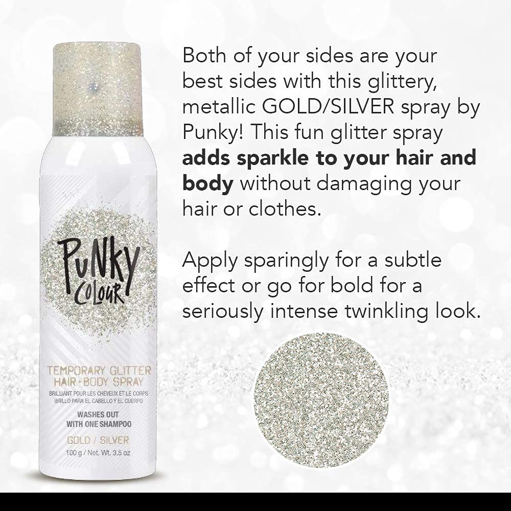 Punky Temporary Hair and Body Glitter Spray, Gold/Silver - Glitters Hairspray, Adds Shimmery Glow, Hair Glitter for Kids, Women, Men 3.5 oz Beauty & Personal Care Jerome Russell