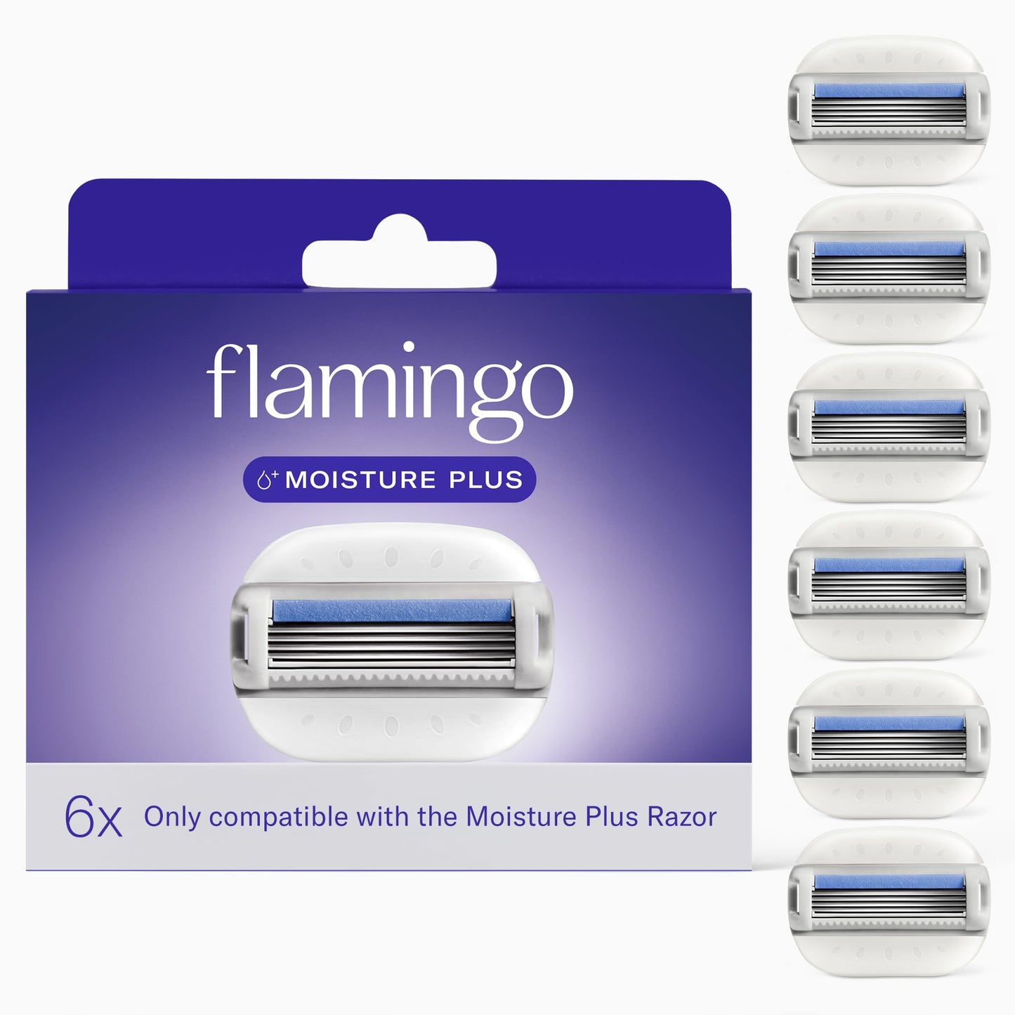 Flamingo Moisture Plus Razor Blades for Women - No Shave Gel Needed - 6 Count - Moisture Plus Razor Blade Refills Beauty and Personal Care Flamingo