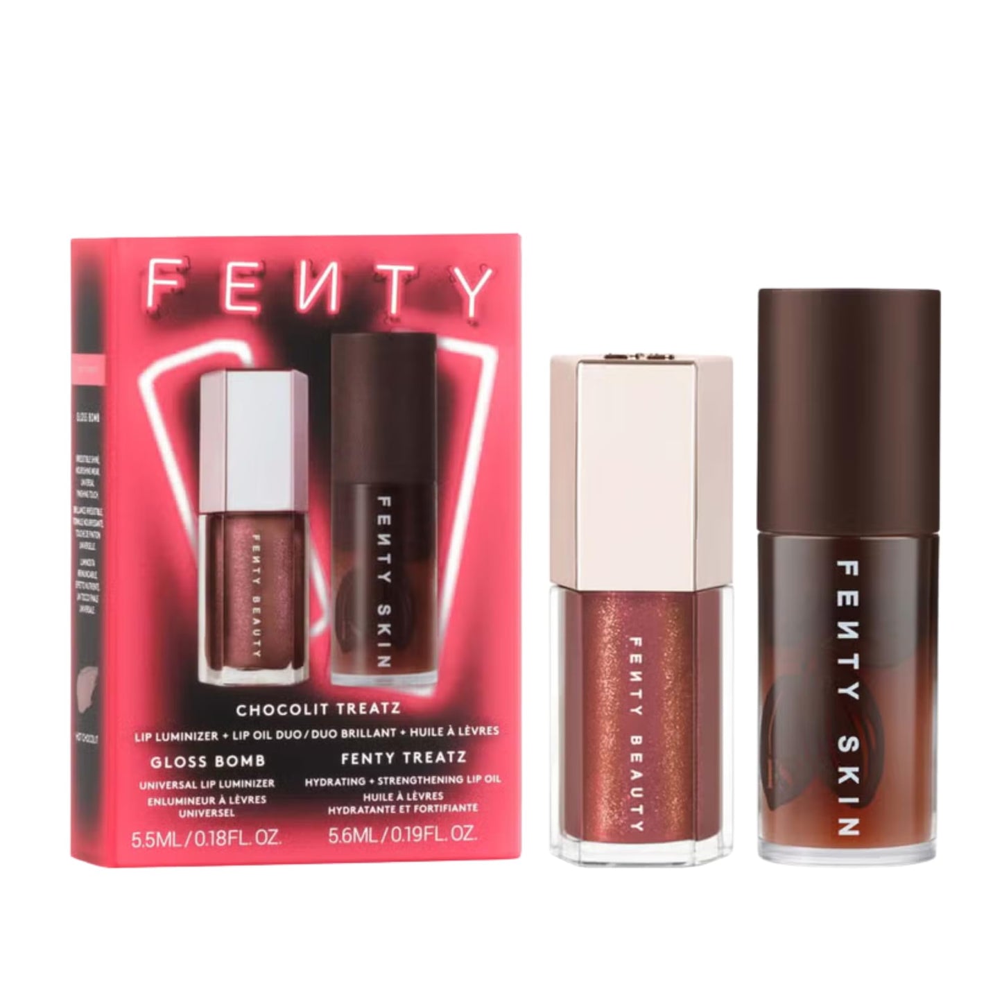 FENTY BEAUTY Chocolit Treatz - Lip Luminizer (.18 Fl Oz) + Lip Oil Duo (.19 Oz) Beauty & Personal Care FENTY BEAUTY