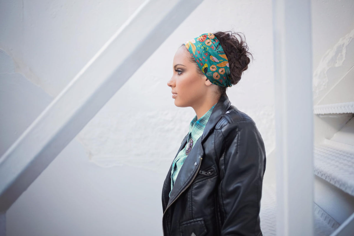 Karma Retro Floral Headband for Women - Medium - Fabric Headband and Stretchy Hair Scarf - Purple