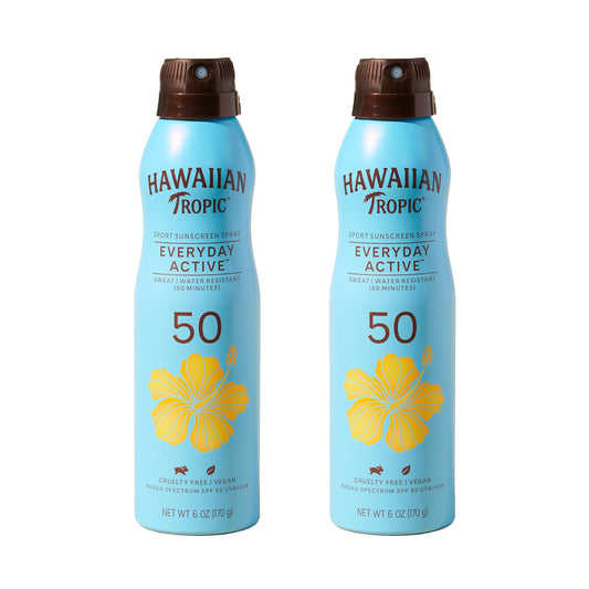Hawaiian Tropic Everyday Active Spray Sunscreen SPF 50 | Body Sunscreen Spray SPF 50, Sunblock, Oxybenzone Free, 6oz each Twin Pack Beauty & Personal Care Hawaiian Tropic