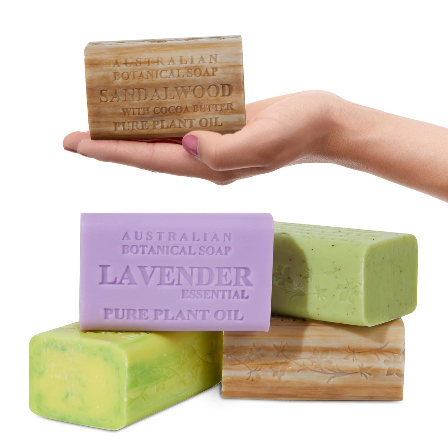 Australian Botanical Soap Essential Medley 4 Bar Variety Pack - Eucalyptus, Sandalwood, Lavender & Tea Tree, Triple Milled 6.6 oz Bars with Shea Beauty and Personal Care Australian Botanical Soap Default Title