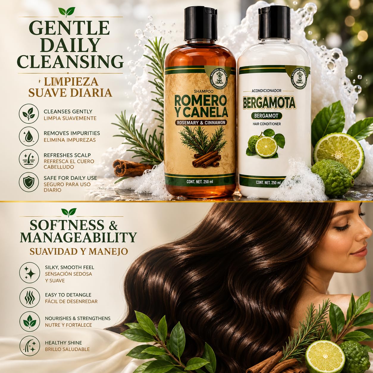HIGH SUPREME Shampoo Romero, Sábila & Canela + Acondicionador de Bergamota - 16.9 fl oz each - Premium Nourishing Hair Care Set - Nutre y Revitaliza Beauty & Personal Care HIGH SUPREME