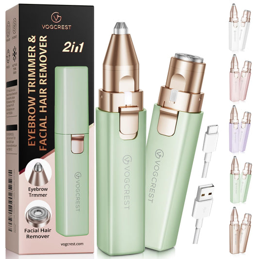 VOGCREST Hair Trimmer, 2 in 1 Facial Hair Remover & Eyebrow Trimmer for Women - Rechargeable, Portable, LED Light Beauty & Personal Care VG VOGCREST