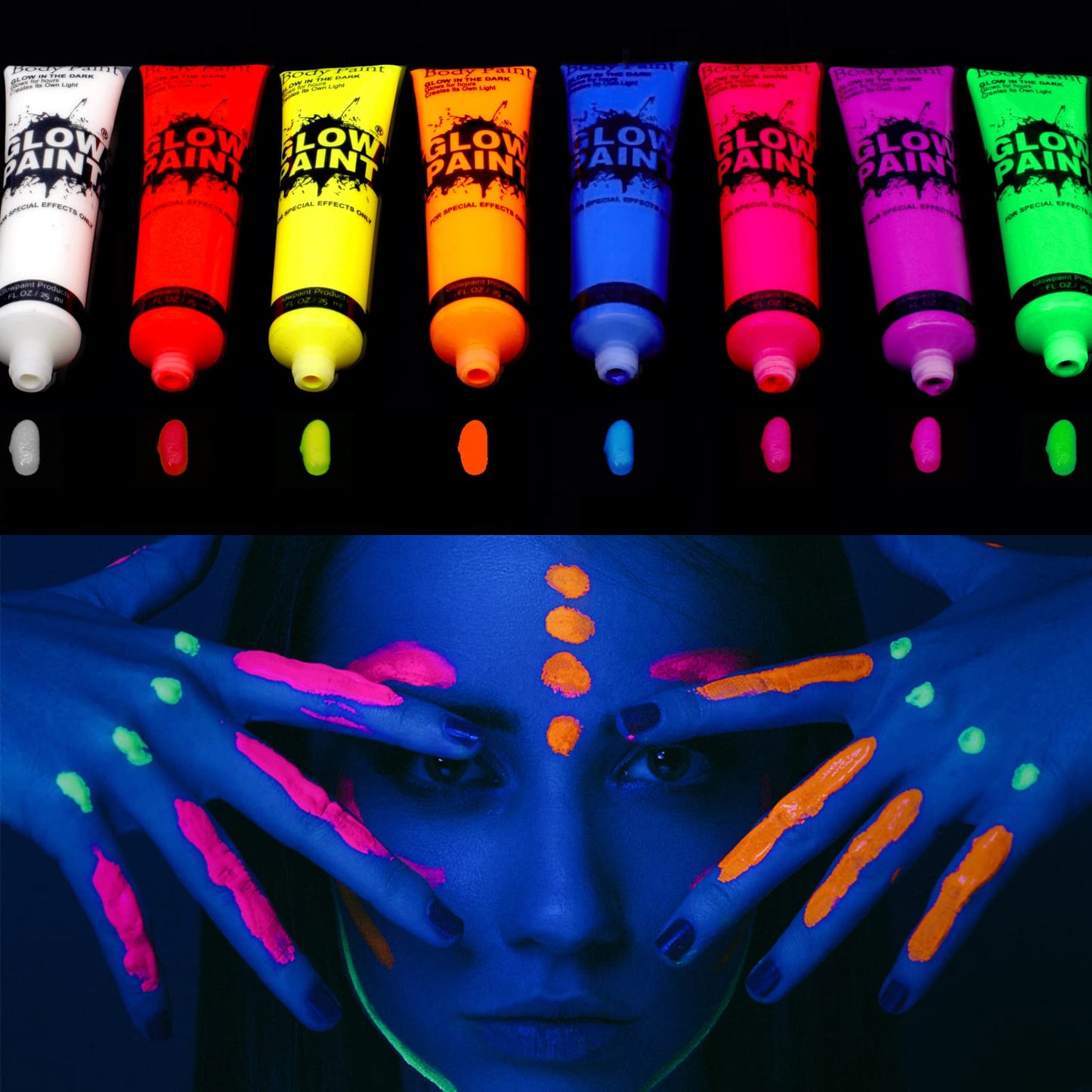Lookmee Blacklight Neon Face and Body Paint , 0.84oz Set of 8 Tubes , Blacklight Neon Fluorescent Beauty & Personal Care Lookmee