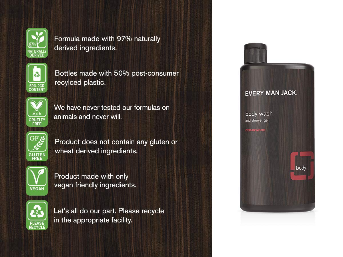 Every Man Jack Men's Body Wash - Cedarwood | 16.9-ounce Twin Pack - 2 Bottles Included | Naturally Derived, Parabens-free, Pthalate-free, Dye-free Beauty & Personal Care Every Man Jack