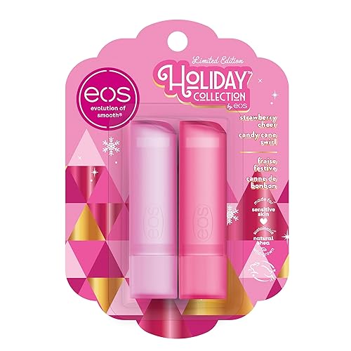 eos Holiday Lip Balm Gift- Strawberry Cheer & Candy Cane Swirl, Stocking Stuffers, All-Day Moisture Lip Care, 0.14 oz, 2-Pack Beauty & Personal Care eos