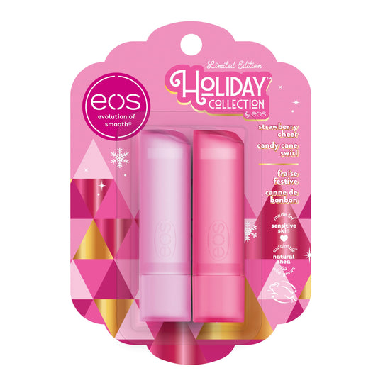 eos Holiday Lip Balm Gift- Strawberry Cheer & Candy Cane Swirl, Stocking Stuffers, All-Day Moisture Lip Care, 0.14 oz, 2-Pack Beauty & Personal Care eos