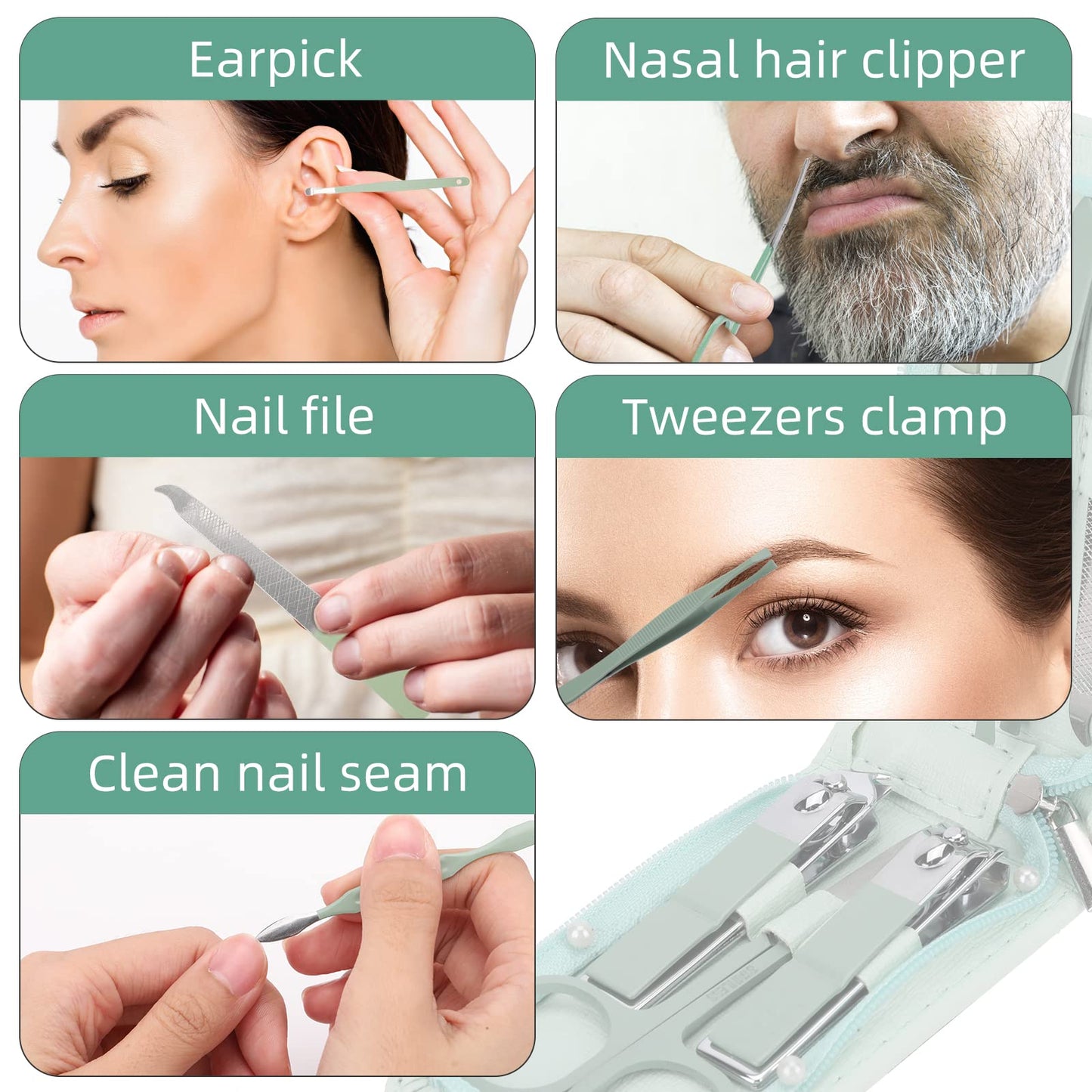 12-Piece Nail Care Kit, Mint Green Leather Travel Case,Manicure Set Personal Care, Nail Clipper Kit,Nail Tools with Luxurious Travel Case, Gifts Beauty & Personal Care HOLIKA