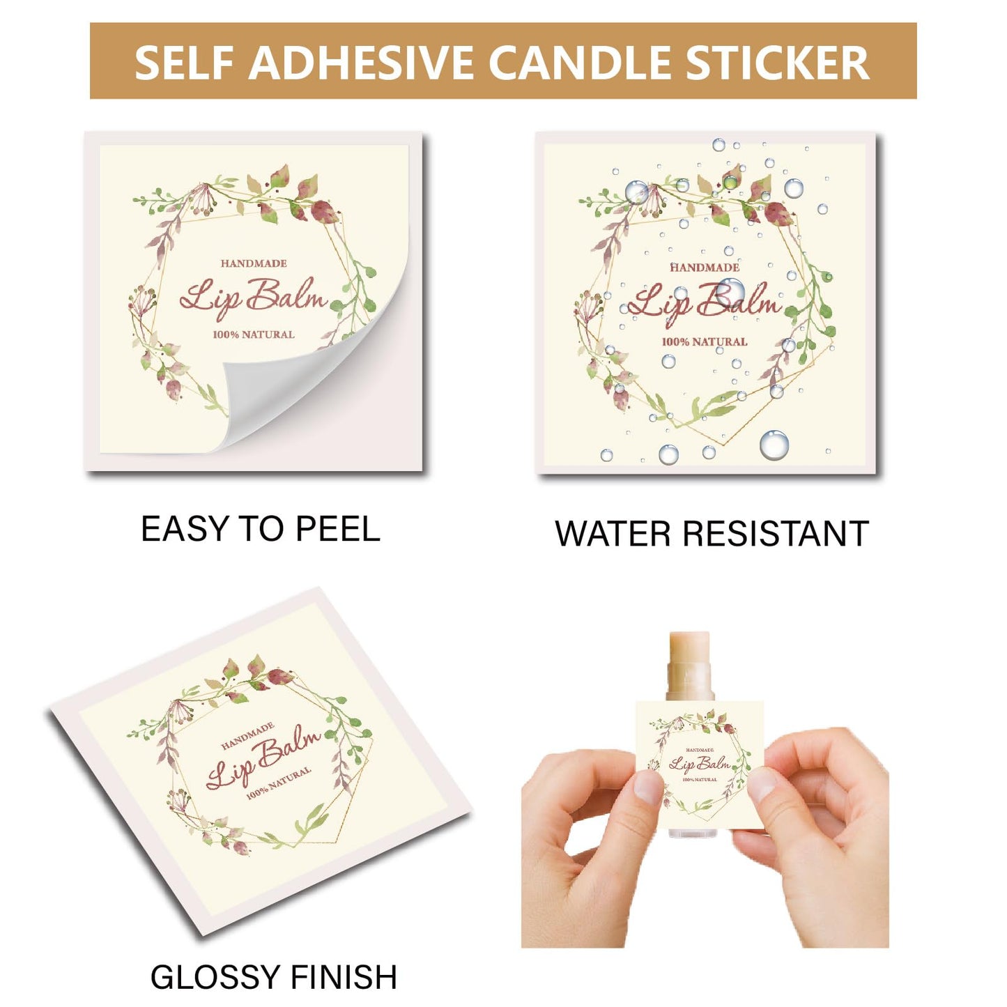 CRASPIRE 80Pcs 8 Styles Lip Balm Sticker Flower Leaf Wreath Plant Self-Adhesive Homemade Lip Balm Labels Vintage Square DIY Label Stickers for Lip Beauty and Personal Care CRASPIRE